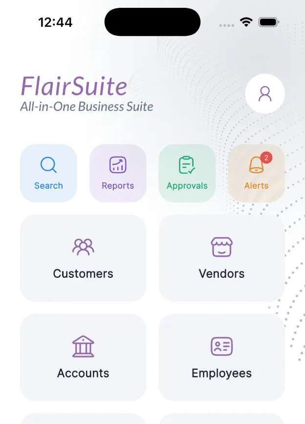 FlairSuite mobile app home screen